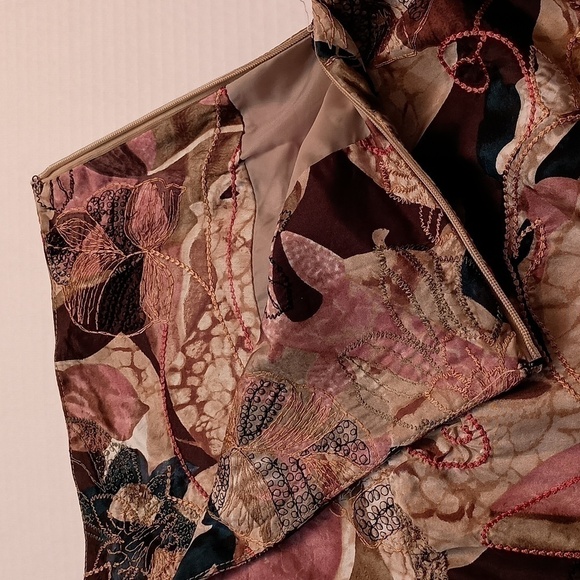 Chico's 100% Silk Skirt with Abstract Florals in Muted Colors and Embroidery - Picture 5 of 12